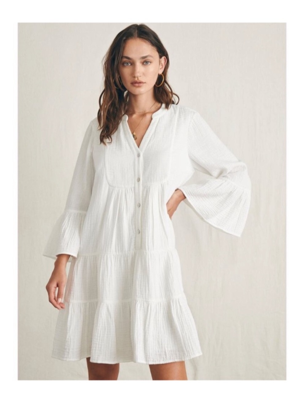 Faherty Gauze Organic Cotton Kasey Dress White Size L